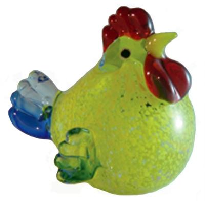 Yellow With Blue And White Tail Feathers Glass Rooster Paperweight