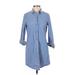 I Love H81 Casual Dress - Shirtdress High Neck 3/4 sleeves: Blue Solid Dresses - Women's Size Small