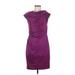 Suzie In The City Cocktail Dress - Sheath Cowl Neck Short sleeves: Purple Print Dresses - Women's Size 8