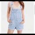 American Eagle Outfitters Jeans | American Eagle Denim Striped Overalls Shorts M | Color: Blue/White | Size: M