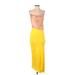 Zara Casual Dress - Midi One Shoulder Sleeveless: Yellow Print Dresses - Women's Size X-Small
