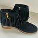 Kate Spade Shoes | Kate Spade Fringe Suede Booties With Gum Sole, 1"Heel, Gold Zipper | Color: Black | Size: 8.5