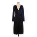 Diane von Furstenberg Casual Dress - Midi Plunge 3/4 sleeves: Black Print Dresses - Women's Size 4