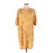 Ces Femme Casual Dress - Mini Crew Neck 3/4 sleeves: Tan Print Dresses - Women's Size Large