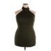 Lulus Cocktail Dress - Bodycon Turtleneck Sleeveless: Green Print Dresses - New - Women's Size X-Large