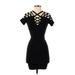 Bebe Cocktail Dress - Mini Plunge Short sleeves: Black Print Dresses - Women's Size Small