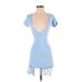 Fashion Nova Romper V-Neck Short sleeves: Blue Solid Rompers - Women's Size X-Small