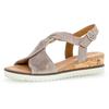 Keilsandalette GABOR "GENUA", Damen, Gr. 44, grau (taupe), Ziegenveloursleder, metallic, klassisch, Schuhe, Sommerschuh, Sandale, Keilabsatz, mit Metallic-Effekt