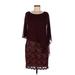 Connected Apparel Cocktail Dress - Shift: Burgundy Print Dresses - Women's Size 6