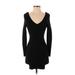 Kendall & Kylie Casual Dress - Bodycon Plunge Long sleeves: Black Print Dresses - Women's Size Small