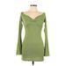 Shein Casual Dress - Bodycon V Neck Long sleeves: Green Print Dresses - Women's Size Large