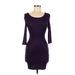 TOBI Casual Dress - Bodycon Scoop Neck 3/4 sleeves: Purple Print Dresses - Women's Size Medium