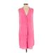 Equipment Casual Dress - Shirtdress Plunge Sleeveless: Pink Solid Dresses - Women's Size Small