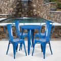 Flash Furniture 24" Round Metal Indoor-Outdoor Table Set w/ 4 Cafe Chairs Wood in Blue | 5 W in | Wayfair CH-51090TH-4-18CAFE-BL-GG