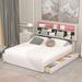 Ivy Bronx Kranek Platform Bed w/ Storage Bookcase Headboard, LED, USB Charging & 2 Drawers Upholstered/ in Brown | Wayfair