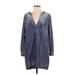 Anthropologie Casual Dress - Shift Plunge 3/4 sleeves: Blue Solid Dresses - Women's Size X-Small