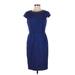 Adrianna Papell Cocktail Dress - Sheath High Neck Short sleeves: Blue Solid Dresses - Women's Size 6