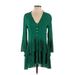 Zara Casual Dress - Mini V Neck Long sleeves: Green Solid Dresses - Women's Size Small