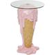 Table d'appoint glace en polyrésine rose et verre D48