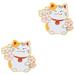 2 Pc Japanese Style Brooch Fortune Cat Jewlery Metal Pin Animal Collar Button Miss