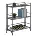 Pemberly Row Three-Tier Wide Folding Metal Shelf with Textured Gray Metal Frame