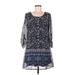Speechless Casual Dress - Shift Scoop Neck 3/4 sleeves: Blue Floral Dresses - Women's Size Medium