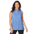 Plus Size Women's Stretch Cotton Poplin Sleeveless Shirt by Jessica London in French Blue (Size 14 W)