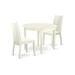 Charming 3 Pc Dining Set: Round Table & 2 Sturdy Chairs in Linen White. High-quality materials solid wood seats for warmth & durability. Classic elegance & functionality.