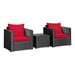 Pemberly Row 3-piece Rattan Patio Wicker Furniture Set with Cushion in Red