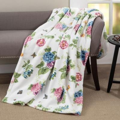 Butterfly Meadow Hydrangea Throw Blanket White 60 x 70, 60 x 70, White