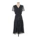 Current Air Casual Dress - Midi V-Neck Short sleeves: Black Polka Dots Dresses - Women's Size X-Small