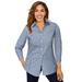Plus Size Women's Stretch Cotton Poplin Shirt by Jessica London in Evening Blue Shadow Stripe (Size 36 W) Button Down Blouse