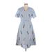 autumn adeigbo Casual Dress - Midi V Neck Short sleeves: Blue Print Dresses - Women's Size 10