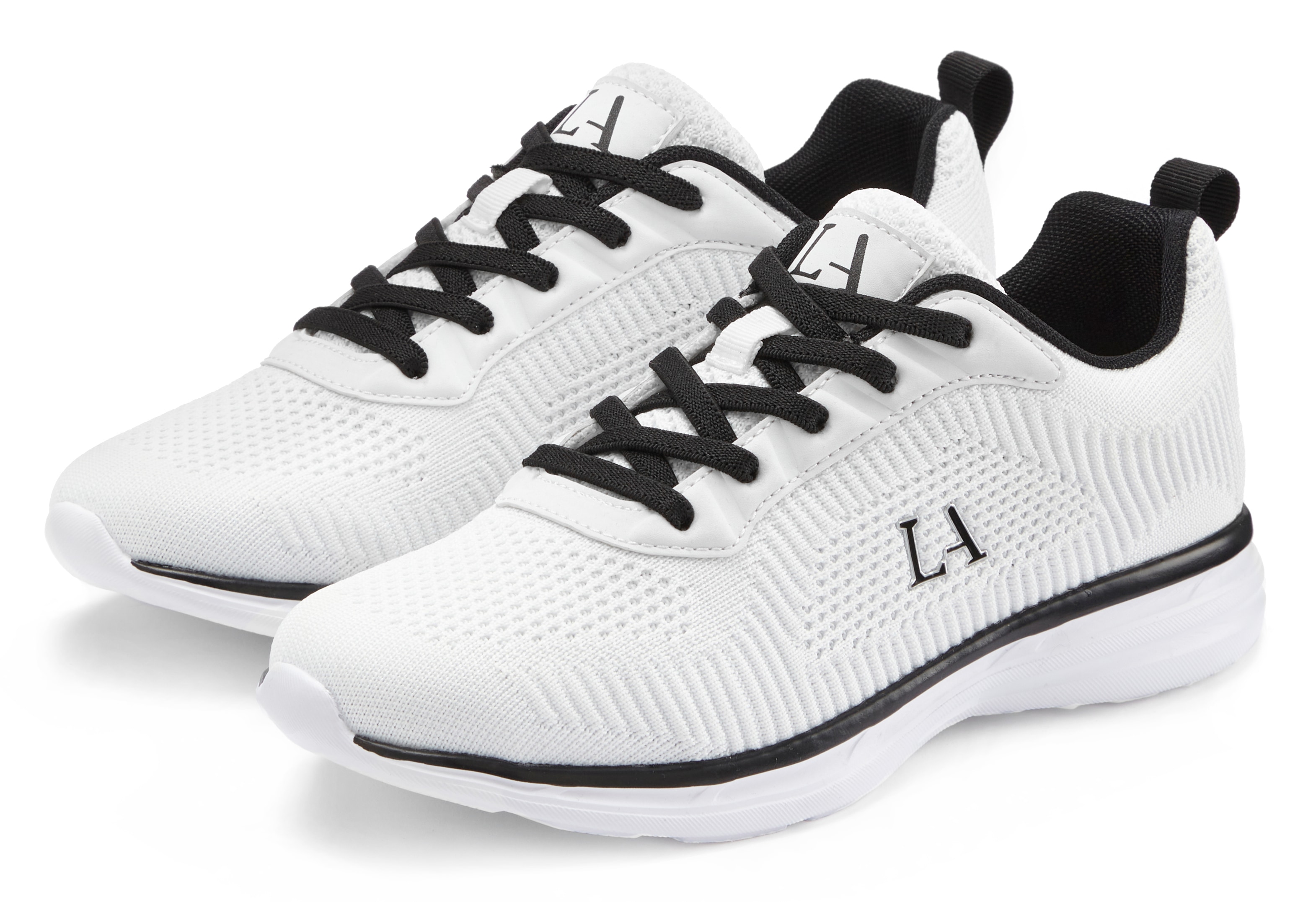 Sneaker LASCANA, Damen, Gr. 44, schwarz-weiß (weiß, schwarz), Obermaterial: 60% Textilmaterial, 40% Lederimitat. Futter: 100% Textilmaterial. Decksohle: 100% Textilmaterial. Laufsohle: 100% Synthetik, mehrfarbig, Casual, Schuhe, Freizeitschuh,...