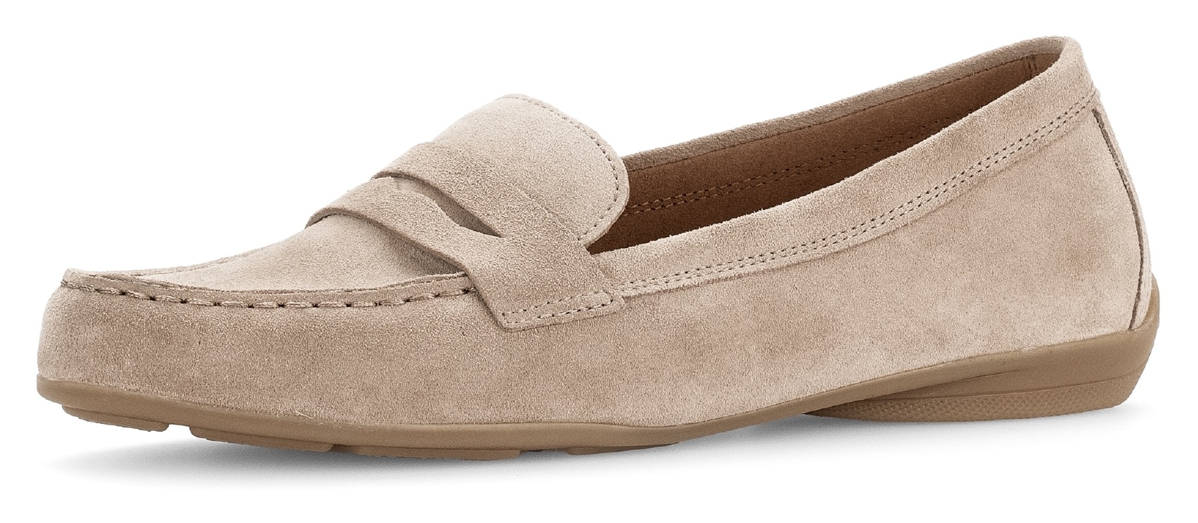 Mokassin GABOR, Damen, Gr. 43, beige, Veloursleder, unifarben, Schuhe Mokassin, Slipper, Bequemschuh, Flats mit modischem Zierriegel