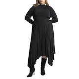 Plus Size Women's Pleated Skirt Raglan Dress by ELOQUII in Black Onyx (Size 16)