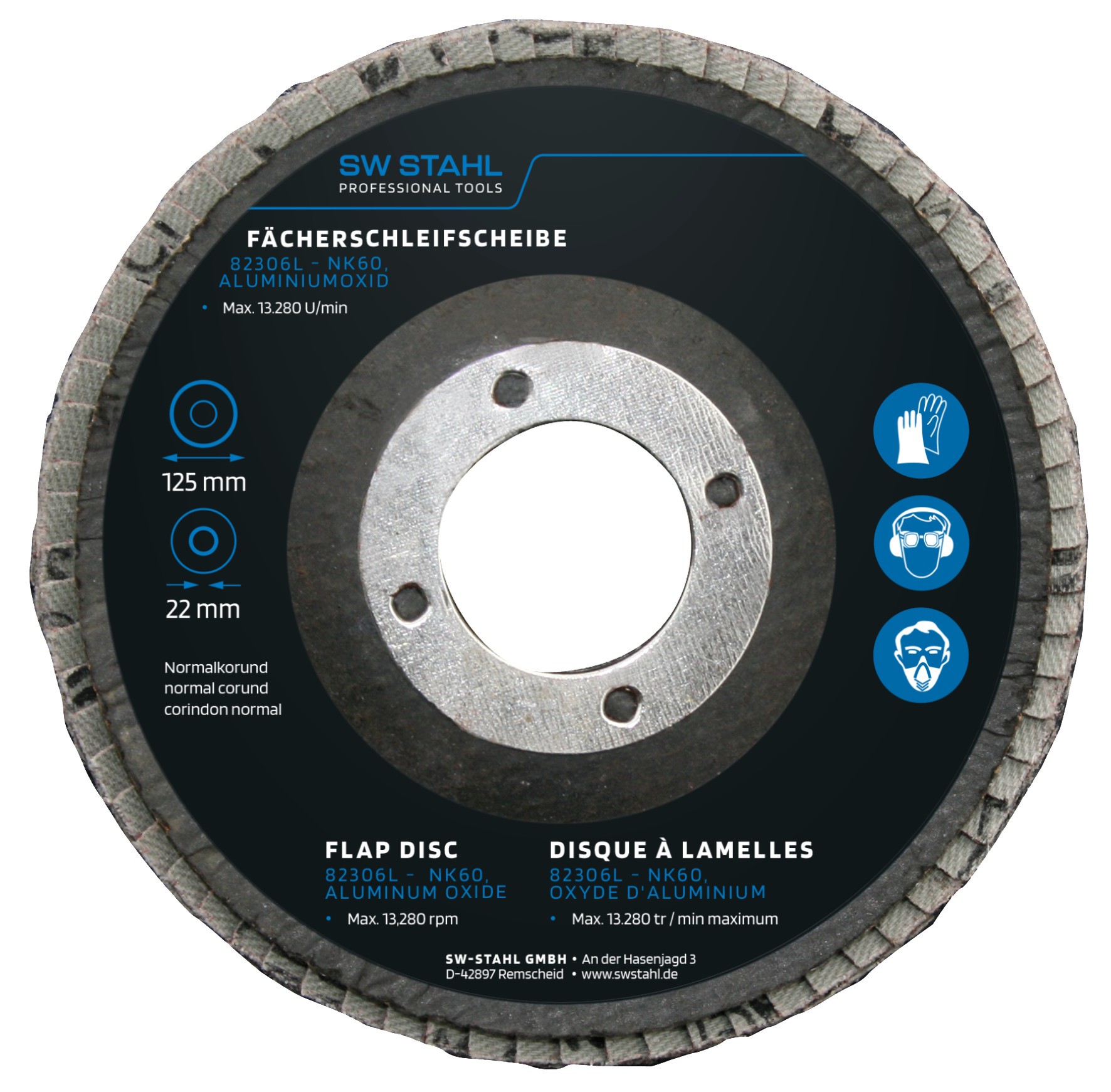 SWSTAHL Fächerschleifscheibe, Aluminiumoxid, 125 mm, NK60, 10 Stück Schleifscheibe, Winkelschleifer 82306L Image