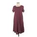 Lularoe Casual Dress - Midi: Burgundy Stripes Dresses - Women's Size Small