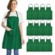 multifuns 12 pcs Green Aprons Bulk Waterdrop Resistant for Women Men Kitchen Cooking Grilling Aprons with 2 Pockets (24x28 inch, Green)