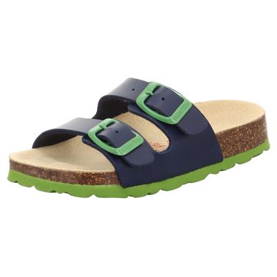 Pantolette SUPERFIT "Hausschuh WMS: Mittel", Kinder, Gr. 37, blau (blau, grün), Lederimitat, unifarben, casual, Schuhe, Schlappen, Hausschuh mit Schnallen, Größenschablone zum Download Image