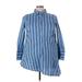 ELOQUII Long Sleeve Button Down Shirt: Blue Stripes Tops - Women's Size 18 Plus