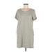 Hem & Thread Casual Dress - Mini Scoop Neck Short sleeves: Gray Stripes Dresses - Women's Size Medium