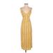 Amuse Society Casual Dress - Midi Plunge Sleeveless: Yellow Print Dresses - Women's Size Small