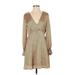 Mi ami Cocktail Dress - Mini V Neck Long sleeves: Tan Dresses - Women's Size Small