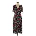 Madewell Casual Dress - Midi V-Neck Short sleeves: Black Floral Dresses - Women's Size 6