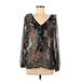 LC Lauren Conrad Long Sleeve Blouse: Black Floral Tops - Women's Size Medium
