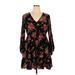 Suzanne Betro Casual Dress - A-Line V Neck 3/4 sleeves: Black Floral Dresses - Women's Size 1X