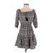 J for Justify Casual Dress - Mini Boatneck 3/4 sleeves: Black Print Dresses - Women's Size Small