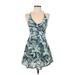 Rip Curl Casual Dress - Mini Plunge Sleeveless: Blue Tropical Dresses - Women's Size X-Small