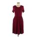 DB Moon Casual Dress - Fit & Flare: Burgundy Solid Dresses - Women's Size Medium